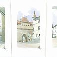 Collection "Annecy, ville et lac..." Le château d'Annecy triptyque - Aquarelle 33x53 - 310 €