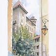 Collection "Annecy, ville et lac..." - Le château dans la ville Aquarelle 33x53 - 270 euros