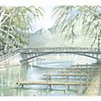 Collection "Annecy, ville et lac..." Le pont des amours au Printemps - Aquarelle  50x60 - 340 €