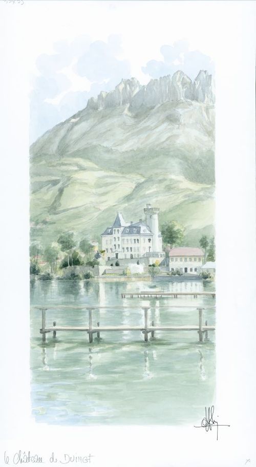 Collection "Annecy, ville et lac..." Chateau du Duingt -  Aquarelle 33x53 - 270 € - VENDU
