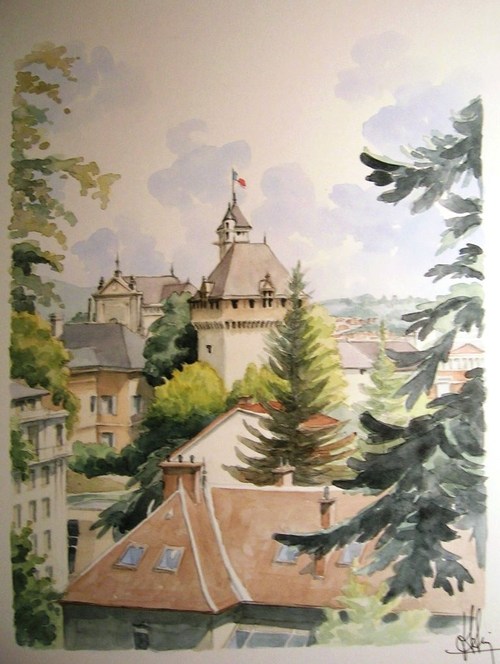 Collection "Chambéry" Les toits de la ville - Aquarelle - VENDU