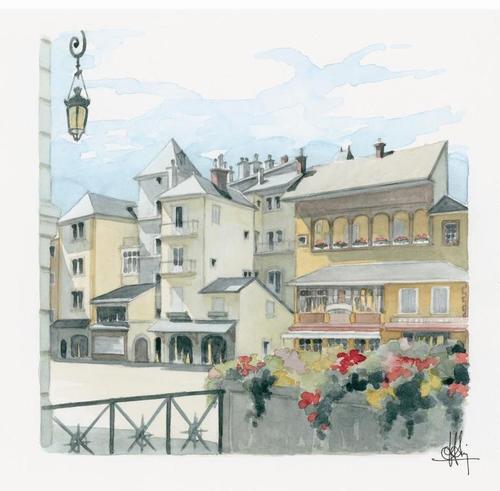 Collection "Chambéry" La  place de l'Hôtel de ville- Aquarelle - VENDU