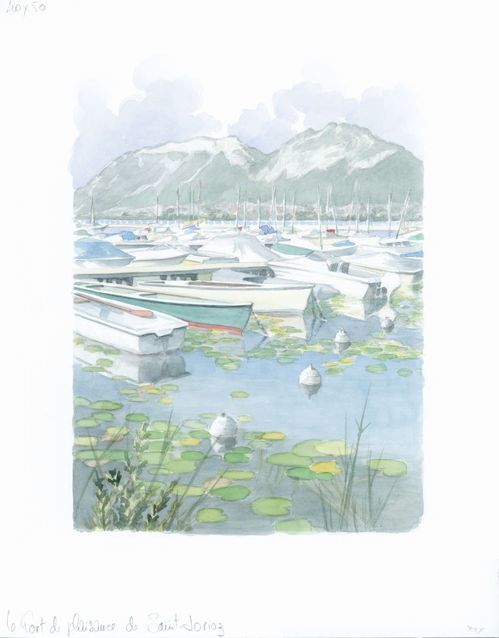 Collection "Annecy, ville et lac..." Port de plaisance St Jorrioz - Aquarelle 40x50 - 280 €