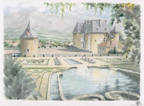 Collection "Grenoble" Le Château du Touvet - Aquarelle - VENDU